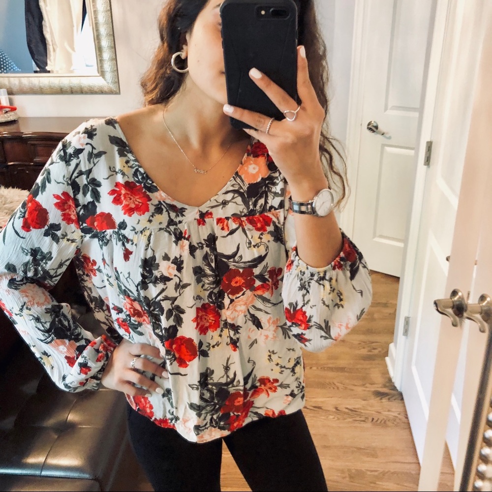 Abercrombie & Fitch Light Blue Floral Long Sleeve